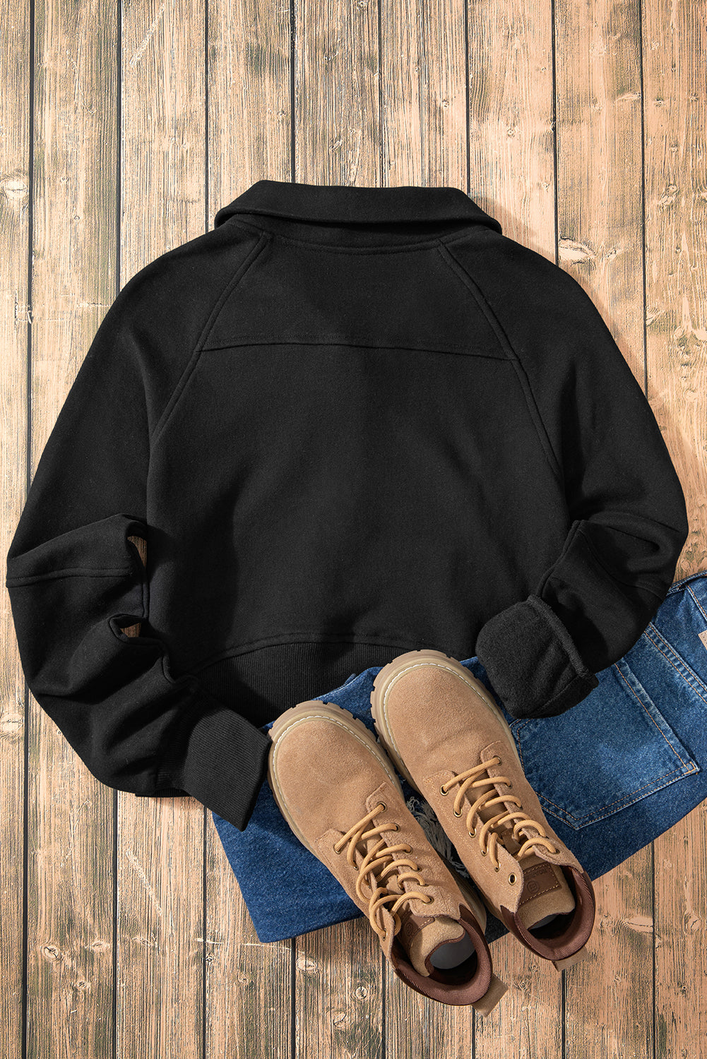 Standing Collar Thumbhole Long Sleeve Zip Up Sweater