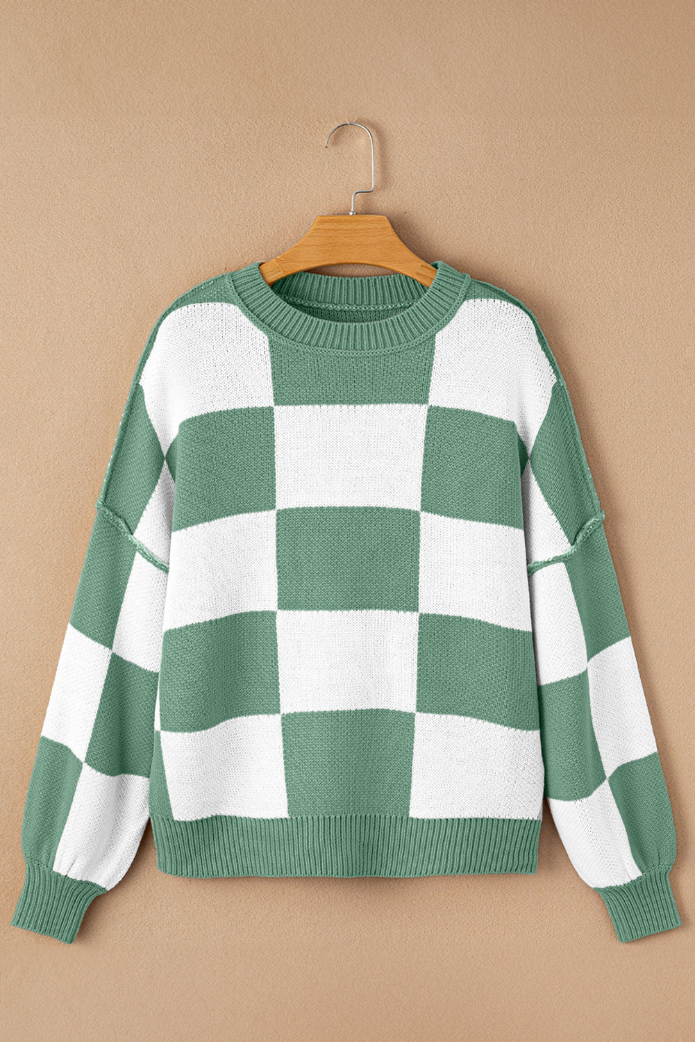 Checkered Bishop Sleeve Sweater Green