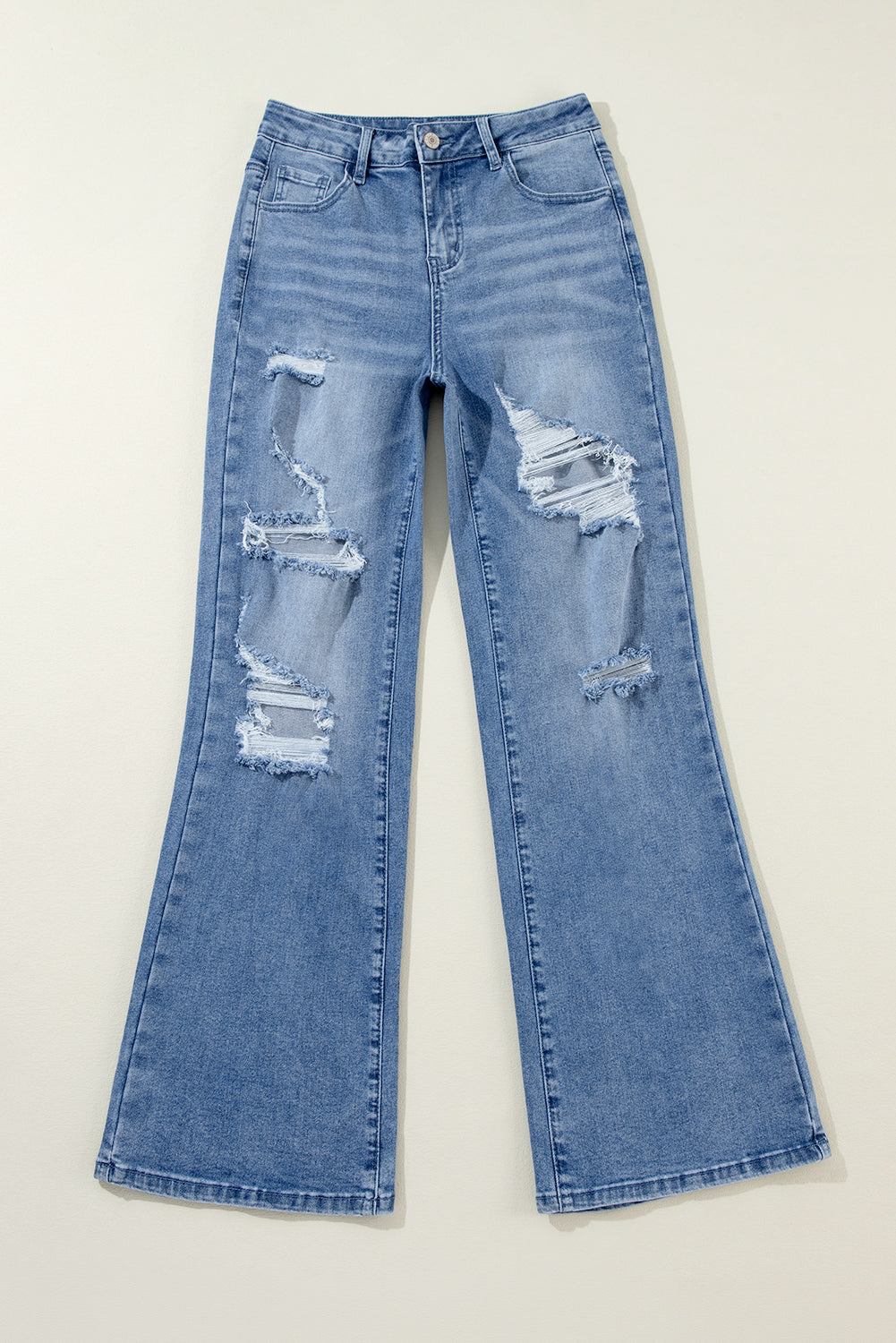 Leila Blue Acid Wash Distressed Wide Leg High Waist Jeans