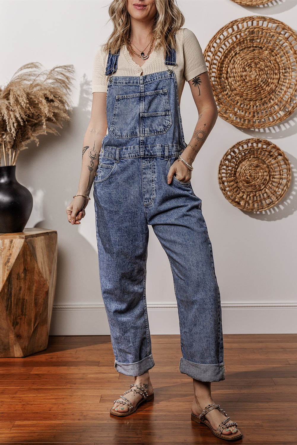 Blue Denim Straight Leg Overall with Pockets