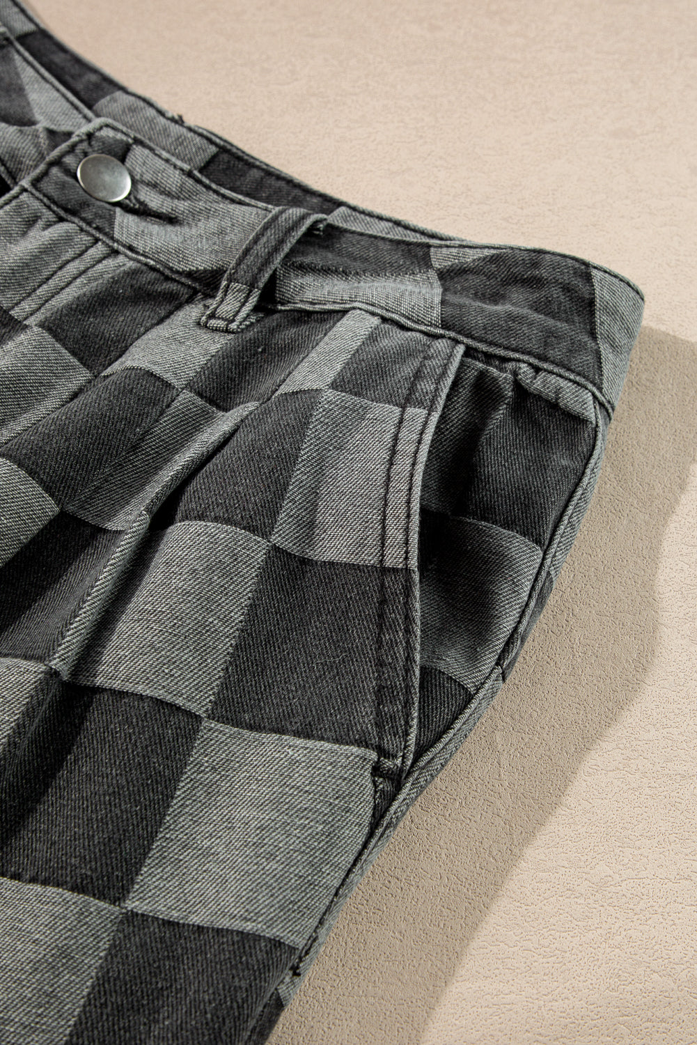 Dark Grey Retro Inspired Checkered Denim Wide Leg Jeans