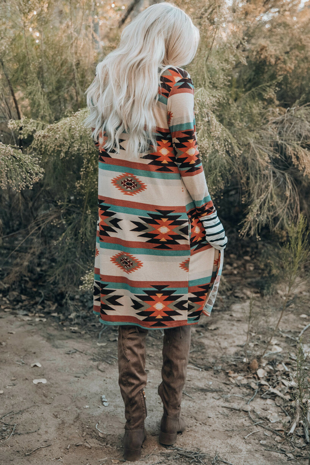 Aztec Geometric Open Front Long Cardigan