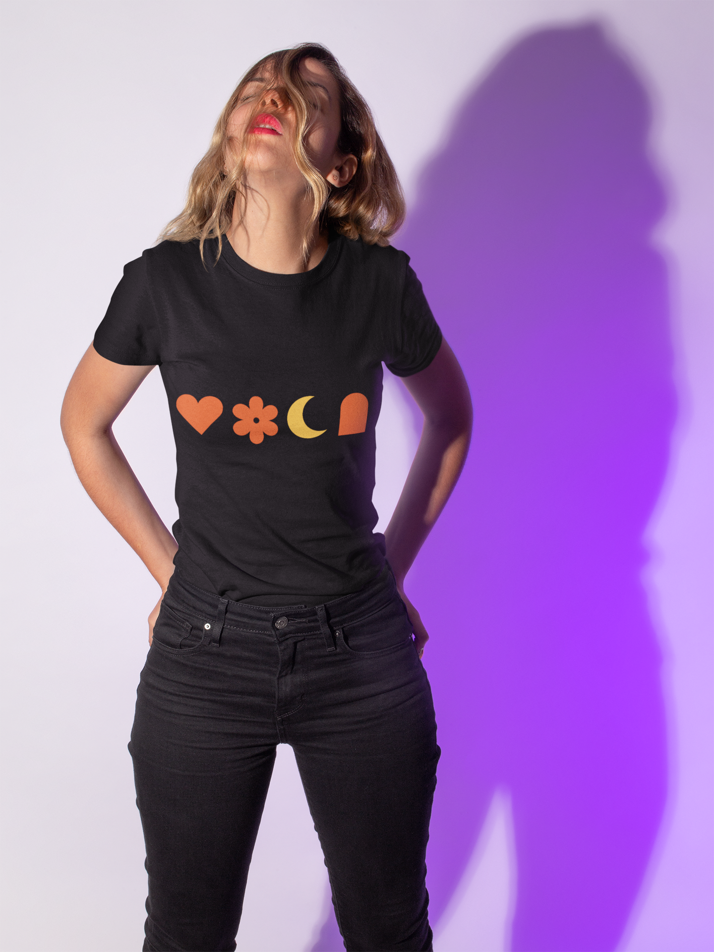 Abstract Art Unisex Heavy Cotton Tee - Heart, Flower & Moon Design