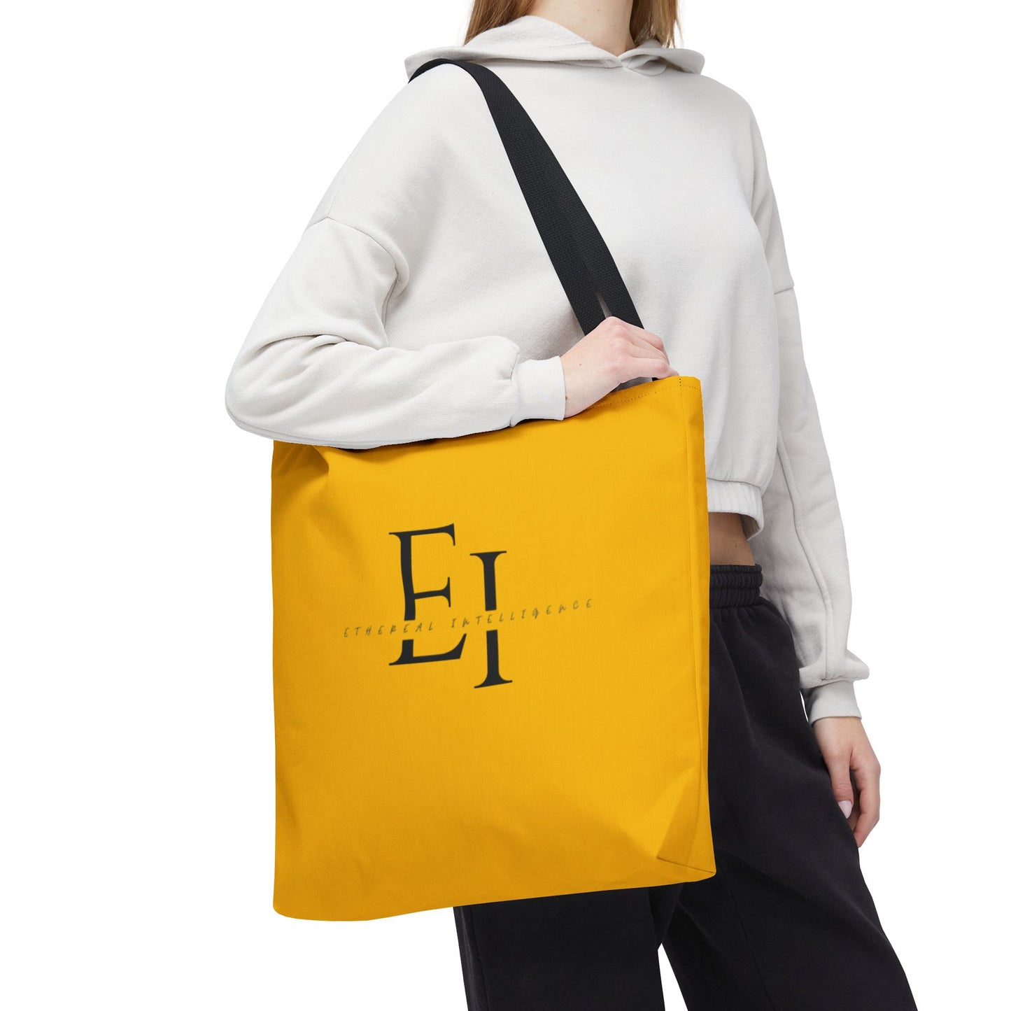 Ethereal Intelligence Large Yellow Tote Bag - Ethereal Intelligence Elegant Lettering