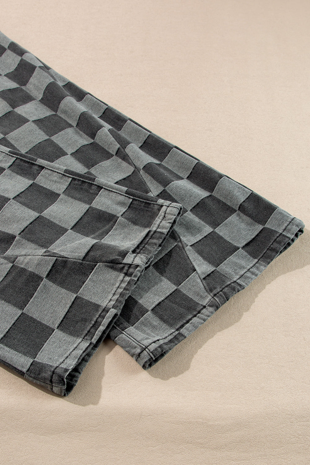 Dark Grey Retro Inspired Checkered Denim Wide Leg Jeans