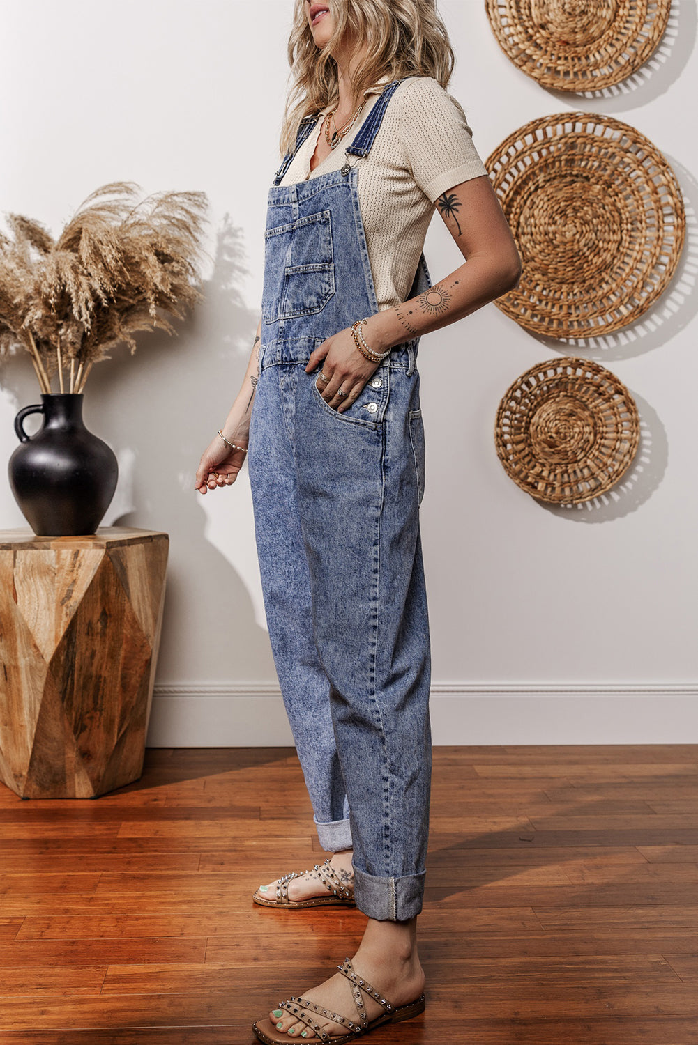 Blue Denim Straight Leg Overall with Pockets