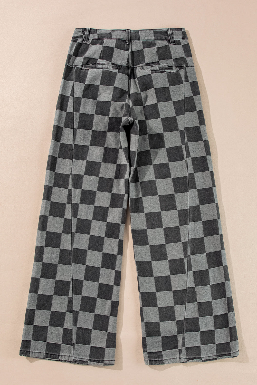 Dark Grey Retro Inspired Checkered Denim Wide Leg Jeans