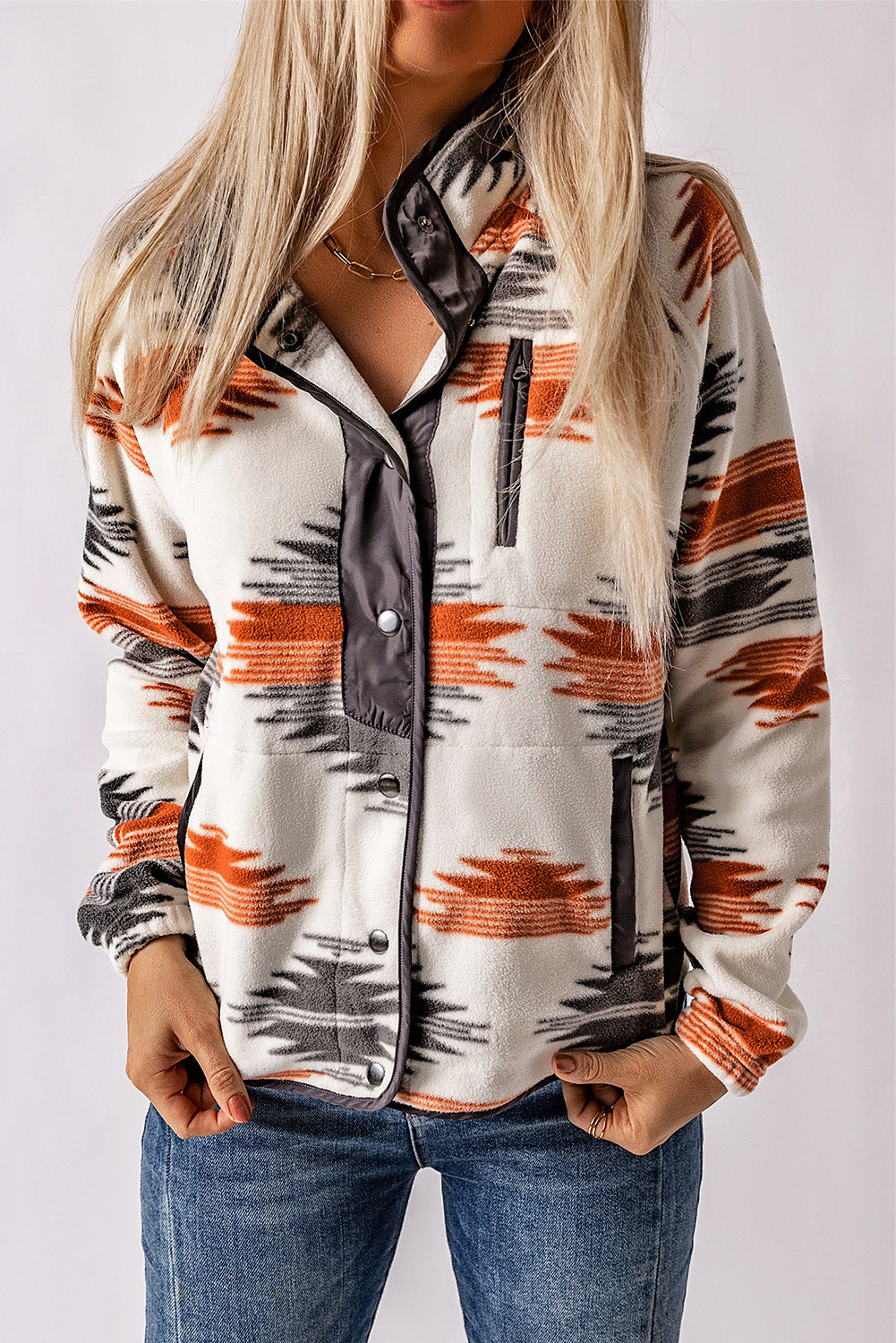 Western Aztec Snap Buttoned Fleece