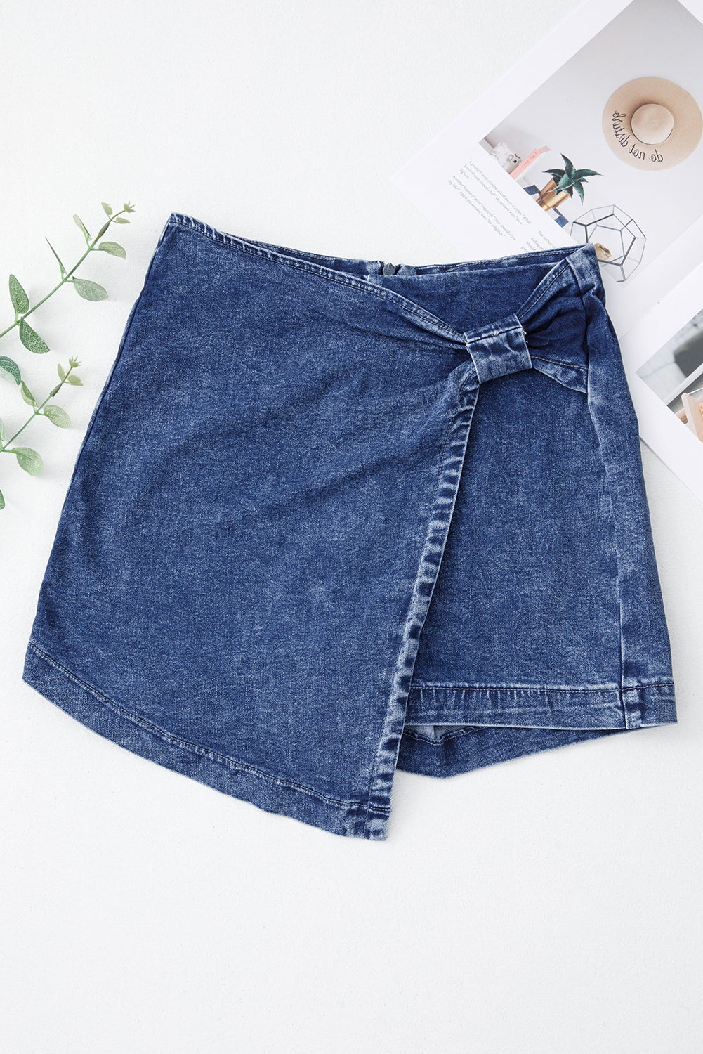 90s inspired Acid Wash Twisted Zipped Denim Skort