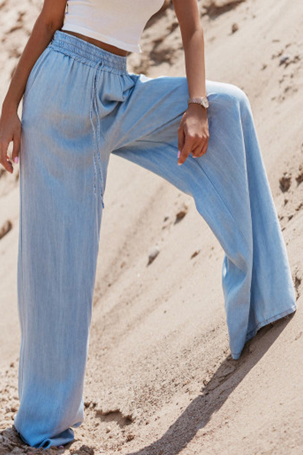 Forget Me Not Drawstring High Waist Wide Leg Denim Pants