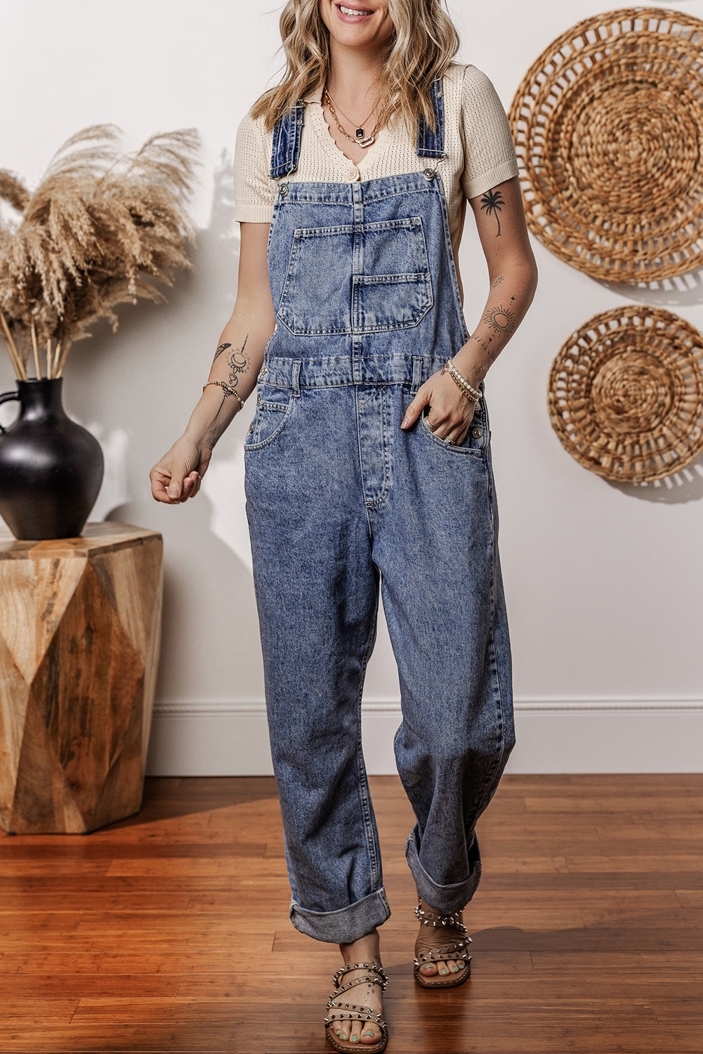 Blue Denim Straight Leg Overall with Pockets