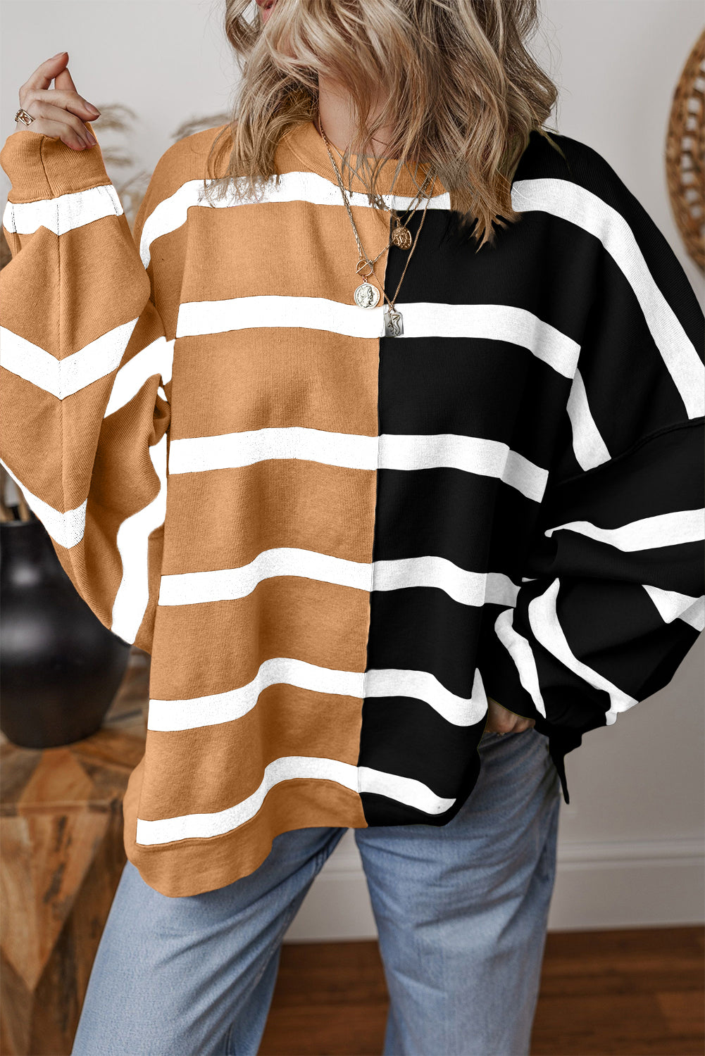 Striped Colorblock Oversized Sweater