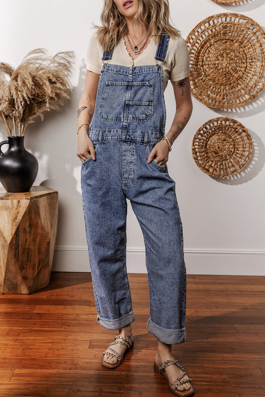 Blue Denim Straight Leg Overall with Pockets