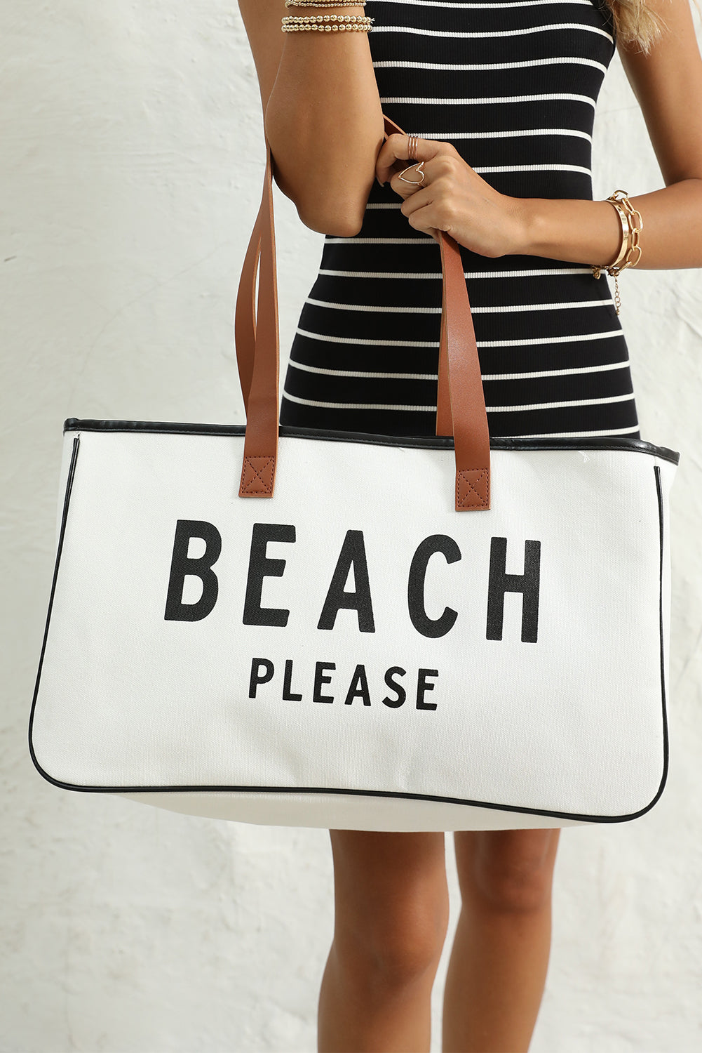 BEACH PLEASE Print Large Canvas Tote Bag