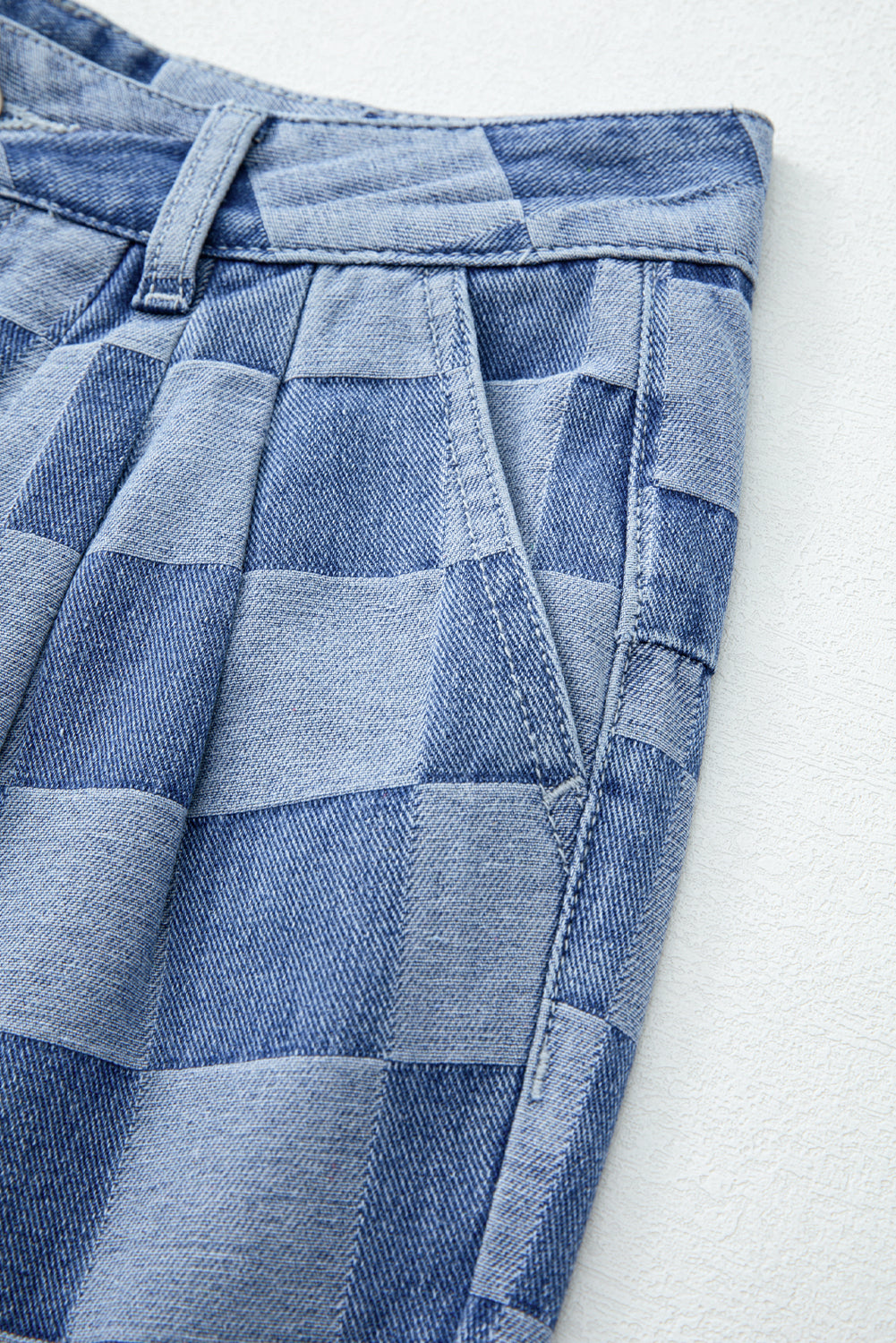 Retro Inspired Checkered Denim Wide Leg Jeans