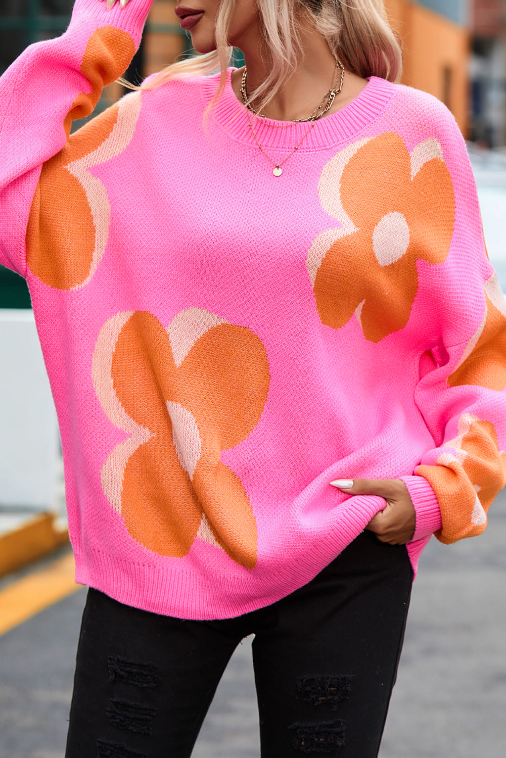 Retro Flower Power Slouchy Sweater