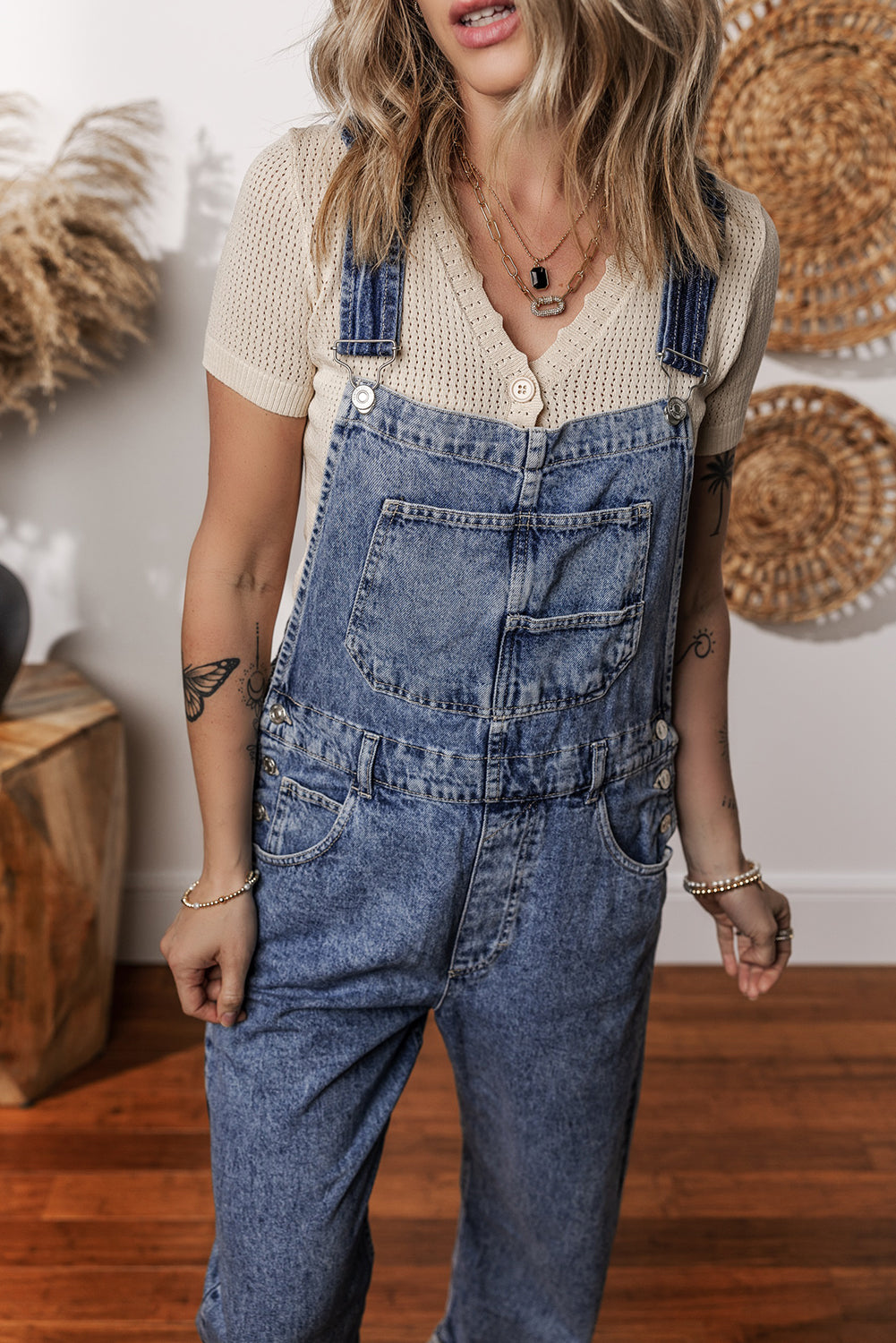 Blue Denim Straight Leg Overall with Pockets