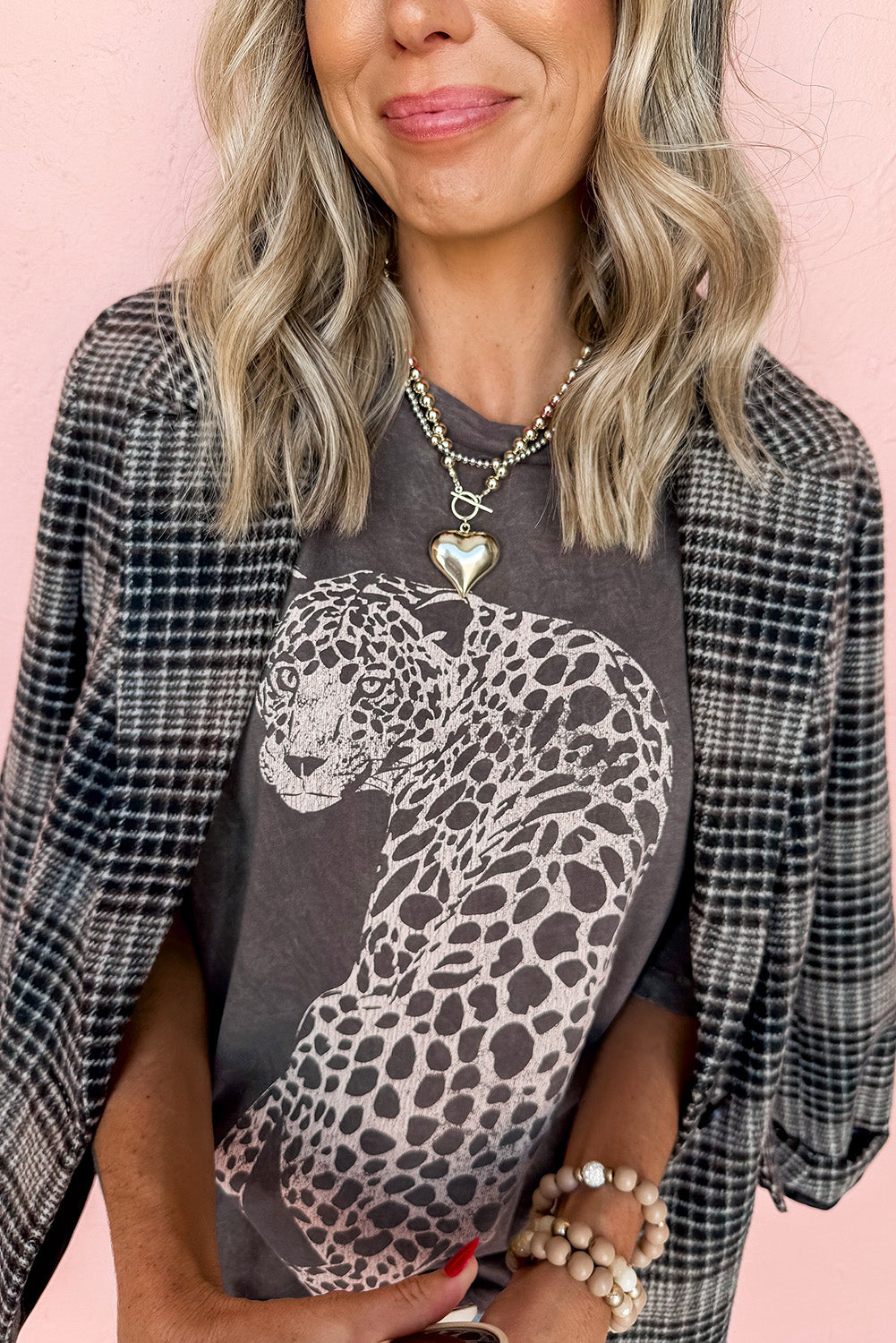 Medium Grey Vintage Cheetah Printed Mineral Wash Graphic Tee