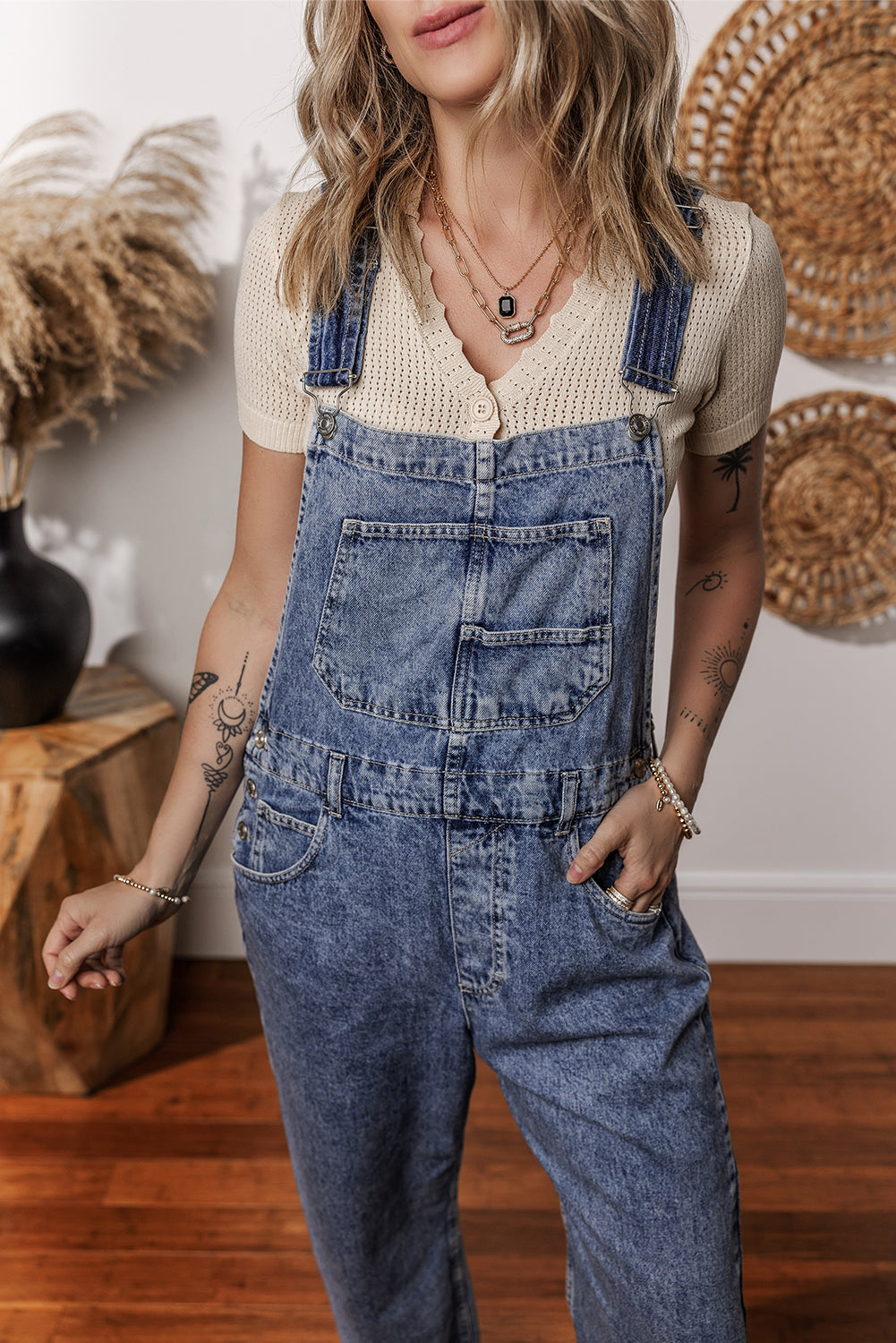 Blue Denim Straight Leg Overall with Pockets