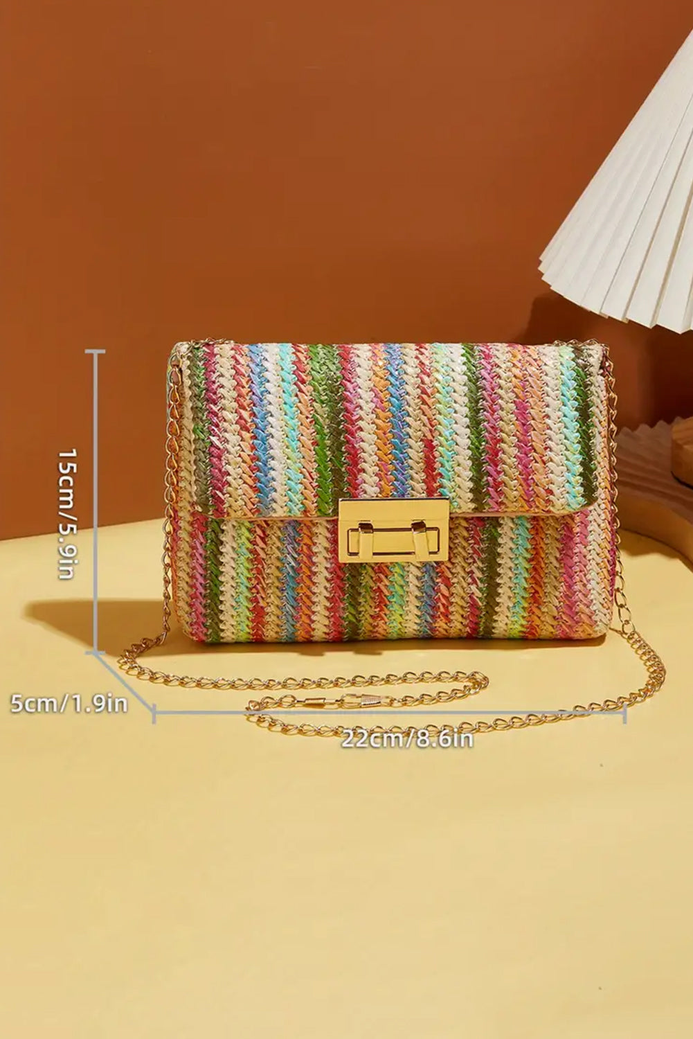 Striped Pink Bohemian Woven Gold Chain Shoulder Bag