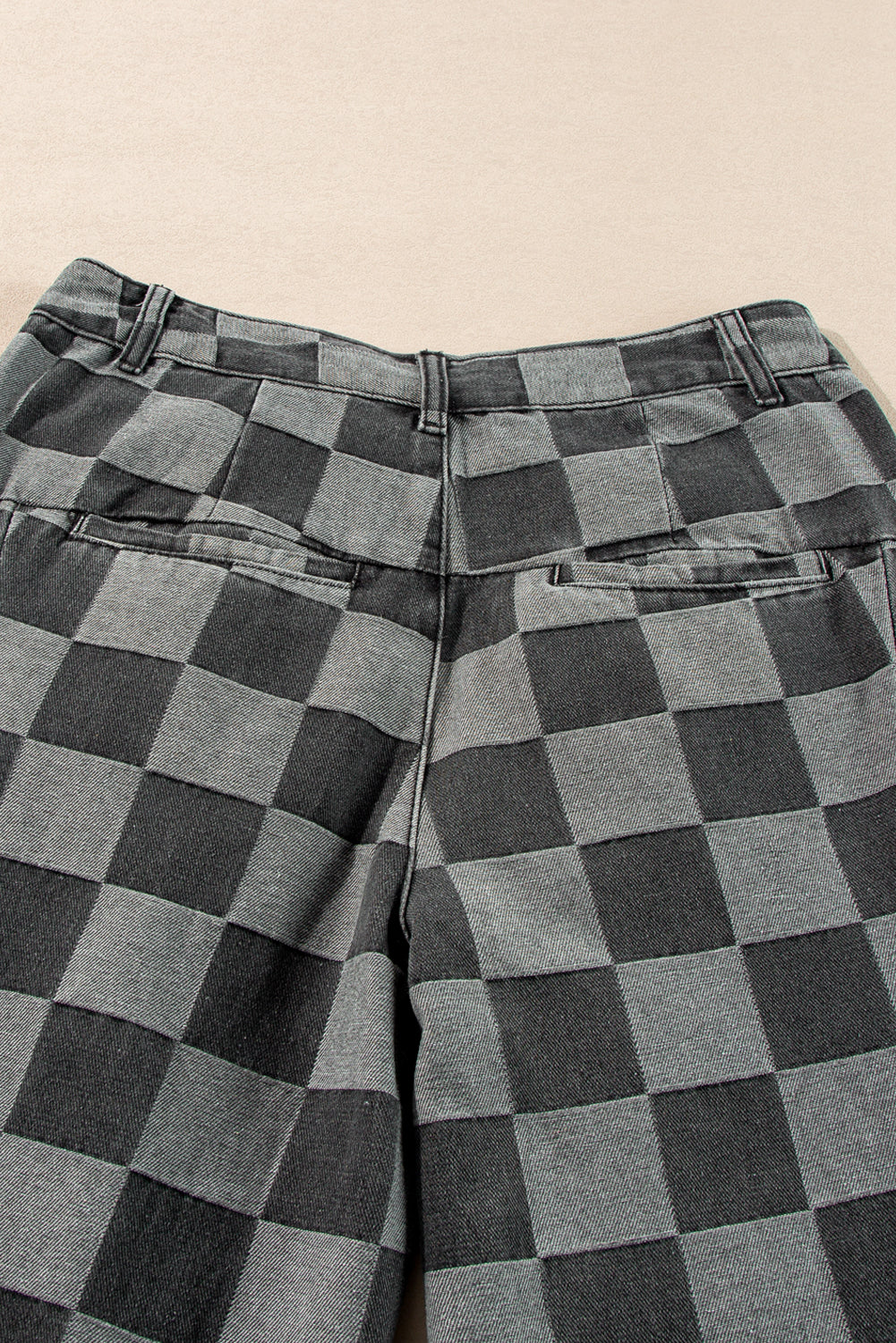 Dark Grey Retro Inspired Checkered Denim Wide Leg Jeans