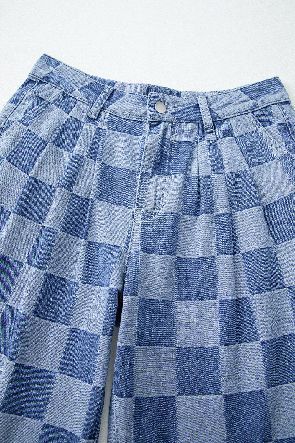 Retro Inspired Checkered Denim Wide Leg Jeans