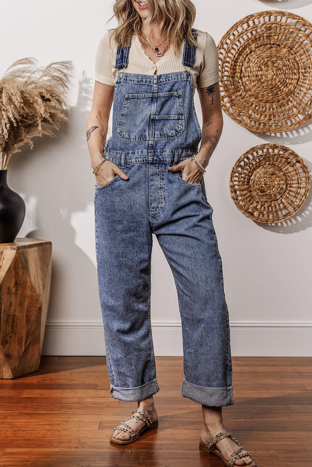 Blue Denim Straight Leg Overall with Pockets