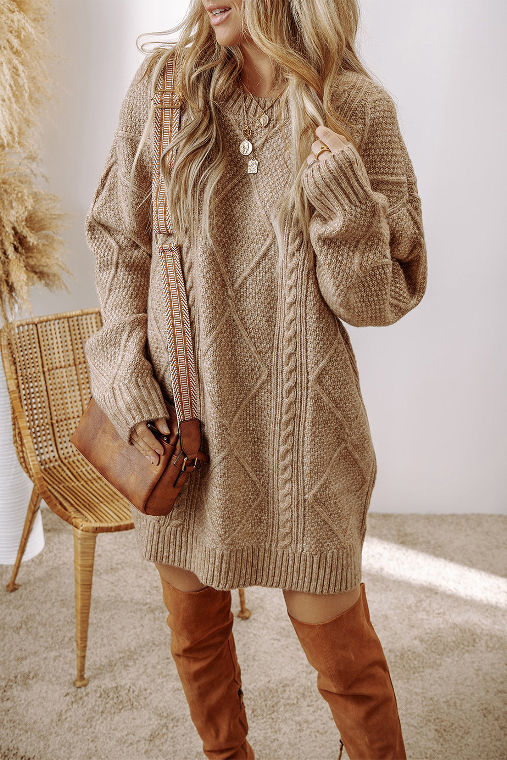 Cable Knit Drop Shoulder Versatile Sweater