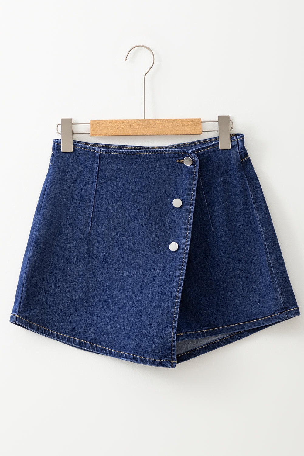 90s inspired Asymmetric Wrapped Buttoned High Waist Denim Skort