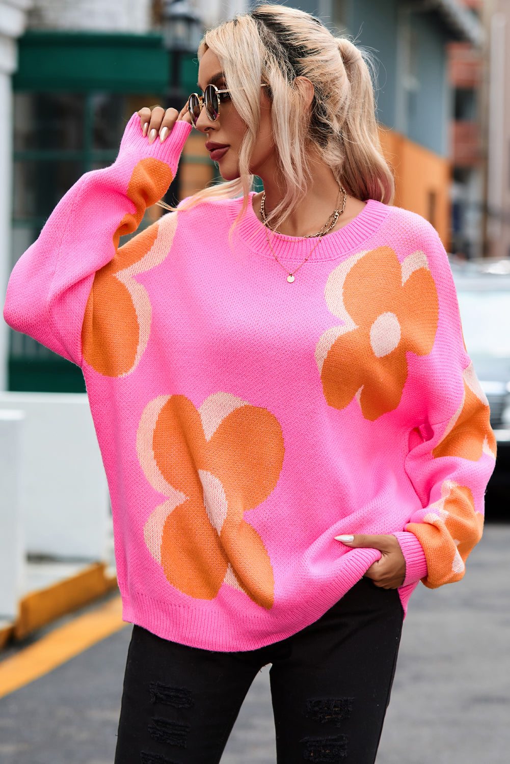 Retro Flower Power Slouchy Sweater