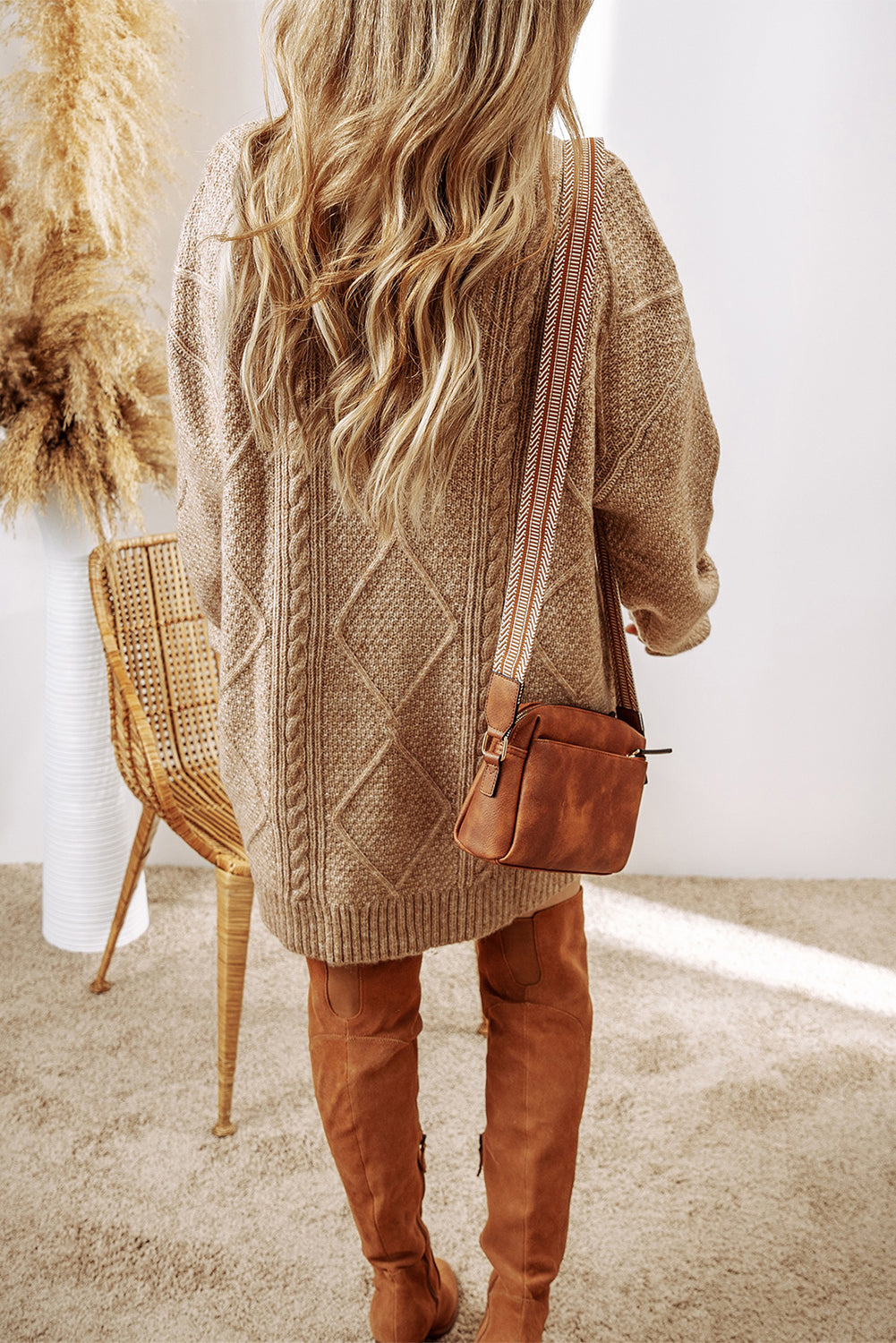 Cable Knit Drop Shoulder Versatile Sweater