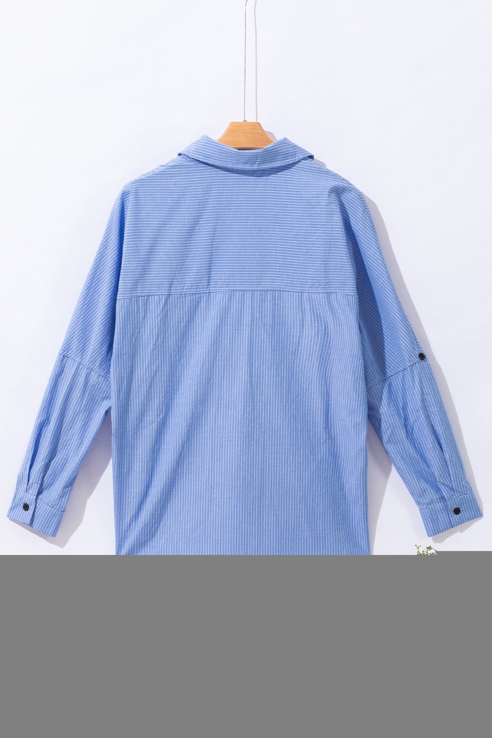 Sky Blue Stripe Roll-tab Sleeve Pocketed Oversized Shirt